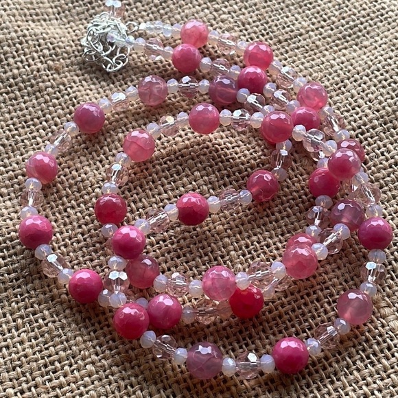 Pink quartz & Crystal spacers adjustable necklace New Handmade luxury New - Picture 10 of 11